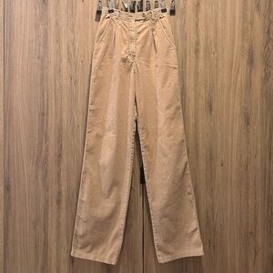 Vintage Tomboy Tan Corduroy Pleated High Rise Straight Leg Trousers Size 25”